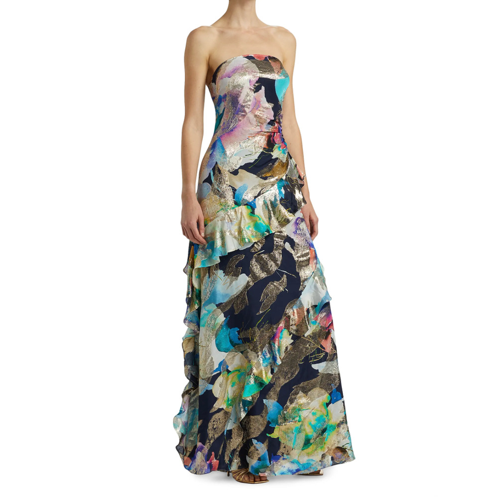 Ramy Brook Dominika Strapless Gown Womens Size 2 New Long Dress Metallic